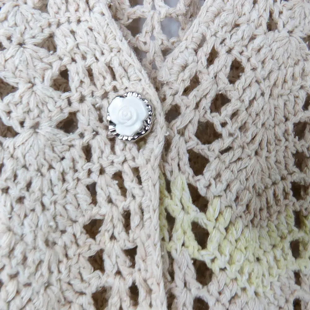 Free People Macrame Beige Crochet Vest With Tassel Fringe Extra Small XS Boho